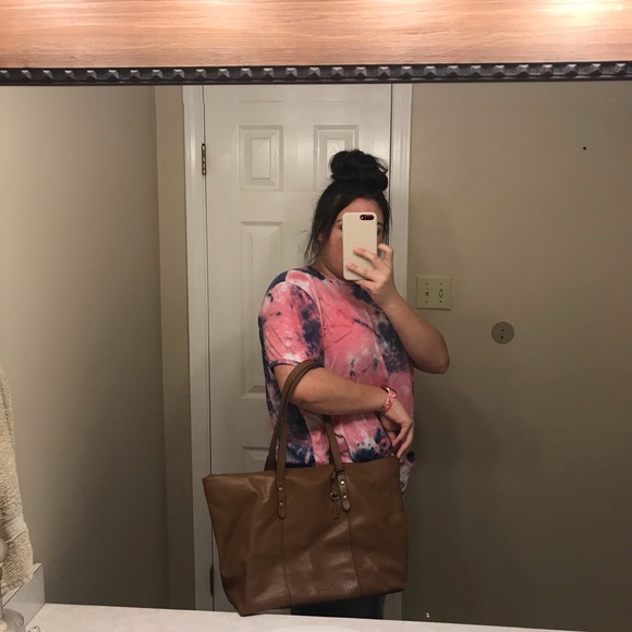 Brown Soft Pebble Leather Fossil Tote Bag - Picture 7 of 7